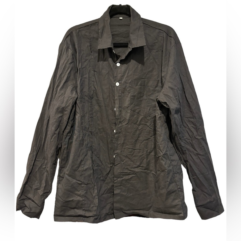 Men’s linen-cotton like button down black dress shirt size XL